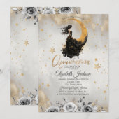 Invitation Fleurs de lune céleste Stars Quinceanera (Devant / Derrière)