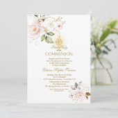 Invitation Fleurs de luxe en or Blush Première Communion sain (Debout devant)