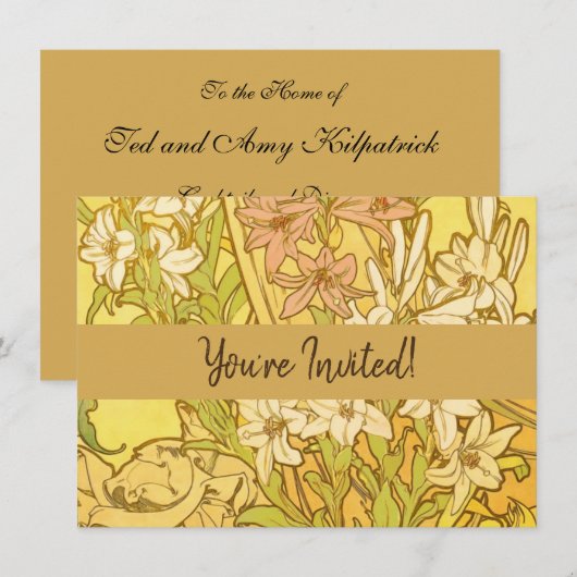 Invitation Fleurs de lys Art nouveau d'Alphonse Mucha (Devant / Derrière)