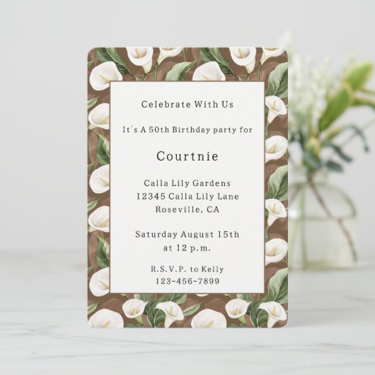 Invitation Fleurs de lys calla Anniversaire (Debout devant)