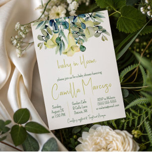 Invitation Fleurs de lys calla blancs Bébé en fleurs Baby Sho