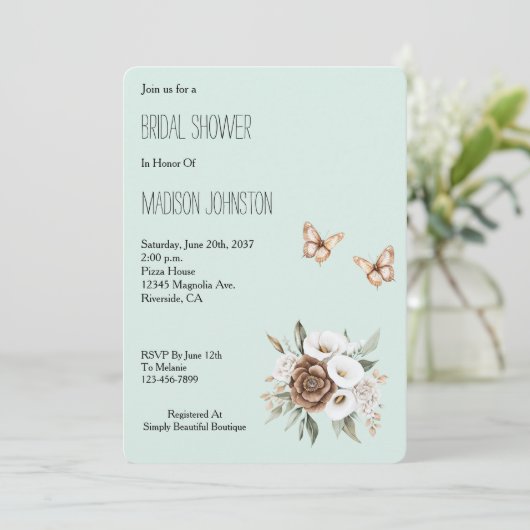 Invitation Fleurs de lys d'appel menthe Papillons Shower de m (Debout devant)