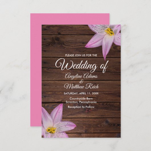Invitation Fleurs de lys romantiques Bois de bois Mariage off (Devant / Derrière)