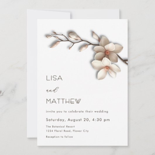 Invitation Fleurs de magnolia 3D Mariage Casual (Devant)