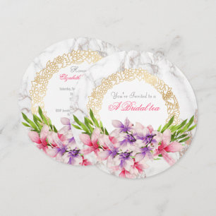 Invitation Fleurs de magnolia à l'aquarelle sur thé de mariag