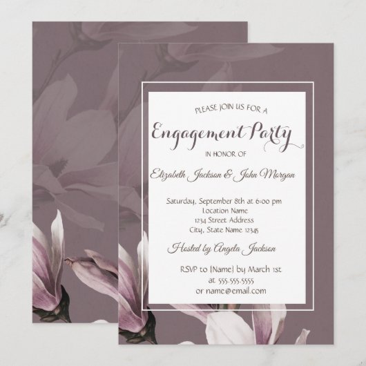 Invitation Fleurs de magnolia Engagement (Devant / Derrière)
