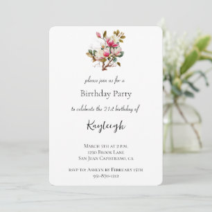 Invitation Fleurs de Magnolia rose Anniversaire