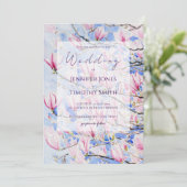 Invitation fleurs de magnolia rose aquarelle (Debout devant)