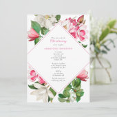 Invitation Fleurs de Magnolia rose blanche Baptême Christenin (Debout devant)