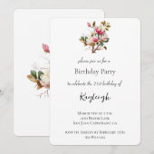Invitation Fleurs de magnolia rose pour l'anniversaire (Devant / Derrière)