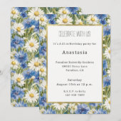 Invitation Fleurs de marguerite bleues blanches Anniversaire (Devant / Derrière)