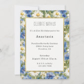 Invitation Fleurs de marguerite bleues blanches Anniversaire (Devant)