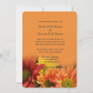 Invitation Fleurs de marguerite colorées rouge, jaune, orange