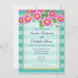 Invitation Fleurs de marguerite rose sur Mariage de rayures t