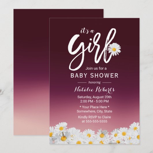 Invitation Fleurs de marguerite rustique Baby shower de fille (Devant / Derrière)
