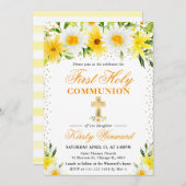 Invitation Fleurs de marguerites jaunes Première communion sa (Devant / Derrière)