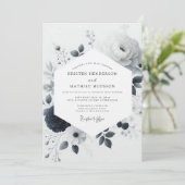 Invitation Fleurs de mariage à l'aquarelle au charbon de bois (Debout devant)