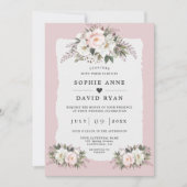Invitation Fleurs de mariage à l'aquarelle blanc rosé (Devant)