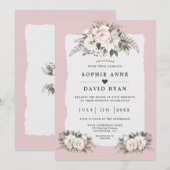 Invitation Fleurs de mariage à l'aquarelle blanc rosé (Devant / Derrière)