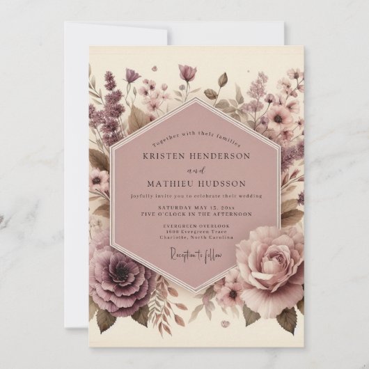 Invitation Fleurs de mariage au bois de prunier (Devant)