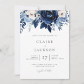 Invitation Fleurs de Mariage bleu (Devant)