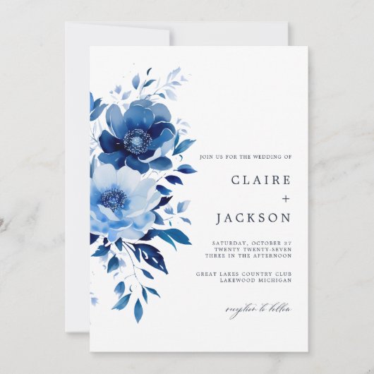 Invitation Fleurs de Mariage bleu (Devant)