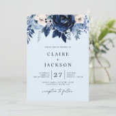 Invitation Fleurs de Mariage Bleu (Debout devant)