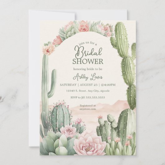 Invitation Fleurs de mariage Boho Cactus Cowgirl (Devant)