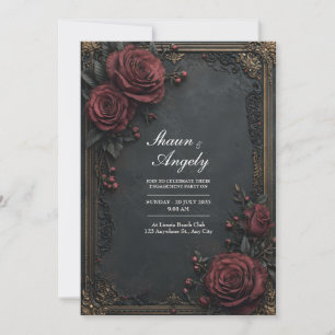 Invitation Fleurs de mariage bordeaux charbon foncé