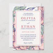 Invitation Fleurs de mariage botanique rose rustique dessinée (Devant)