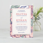 Invitation Fleurs de mariage botanique rose rustique dessinée (Debout devant)