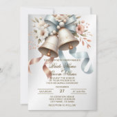 Invitation Fleurs de mariage cloches Rubans bleu rose Beau (Devant)