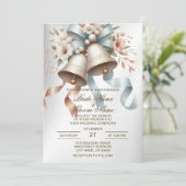 Invitation Fleurs de mariage cloches Rubans bleu rose Beau (Debout devant)