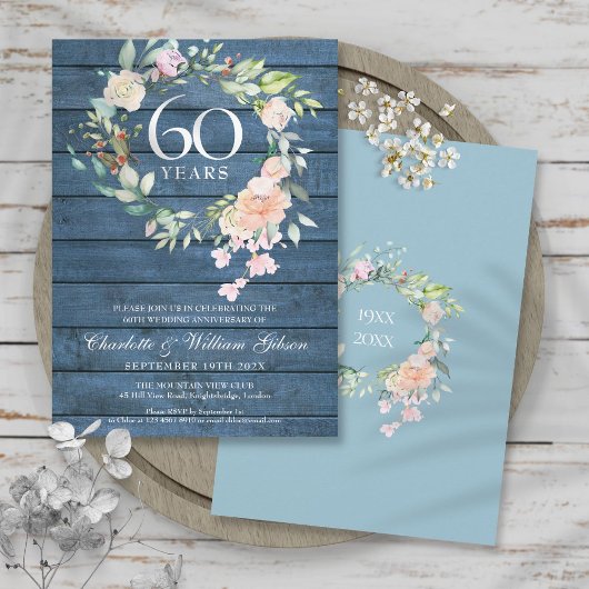 Invitation Fleurs de mariage de diamant rustique 60e annivers