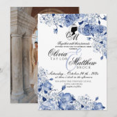 Invitation Fleurs de mariage de jardin Elégante photo Rose bl (Devant / Derrière)