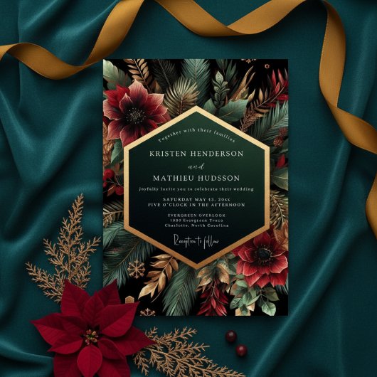 Invitation Fleurs de mariage de luxe sarcelle profonde