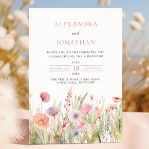 Invitation Fleurs de mariage de prairie fleurie romantique