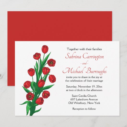 Invitation Fleurs de mariage des tulipes rouges florales Prin (Devant / Derrière)