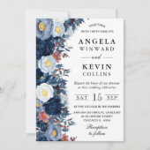 Invitation Fleurs de mariage d'hiver bleues et blanches (Devant)