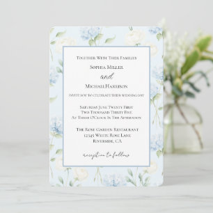 Invitation Fleurs de mariage d'hortensia bleu joli