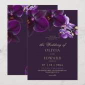 Invitation Fleurs de mariage d'orchidée violette (Devant / Derrière)