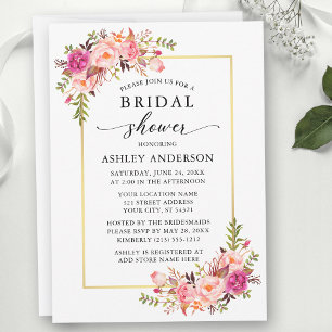 Invitation Fleurs de mariage en aquarelle rose pastel