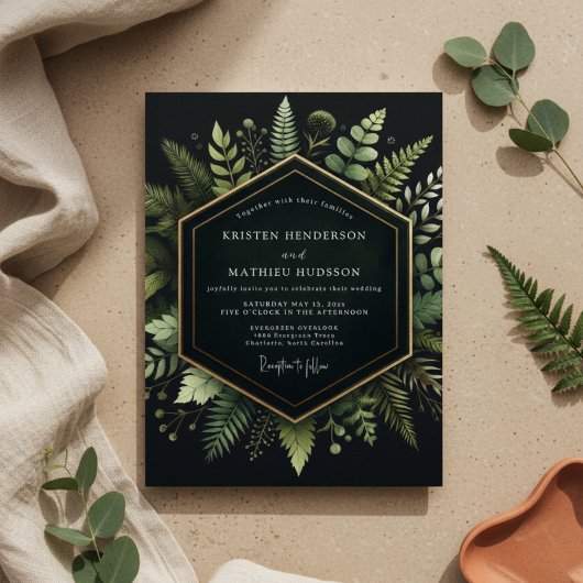 Invitation Fleurs de mariage en bois vert profond