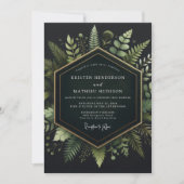 Invitation Fleurs de mariage en bois vert profond (Devant)