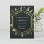 Invitation Fleurs de mariage en bois vert profond (Debout devant)