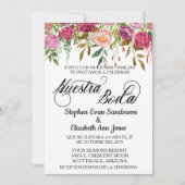 Invitation Fleurs de mariage espagnol Fuschia rose Nuestra Bo (Devant)