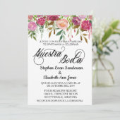 Invitation Fleurs de mariage espagnol Fuschia rose Nuestra Bo (Debout devant)