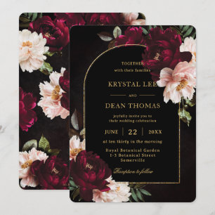 Invitation Fleurs de mariage florales rose burgundy lunatique