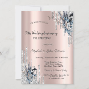 Invitation Fleurs de mariage hivernales avec gouttes de paill