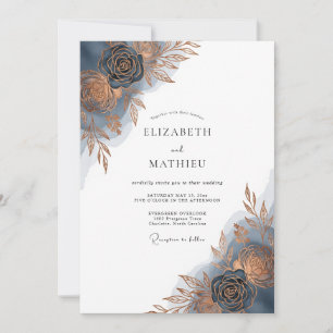 Invitation Fleurs de mariage Indigo Brushstroke Bloom